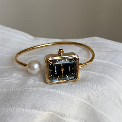 Reloj Pulsera Lujo Perla Cuadrada Dorado para Mujer - Image 8
