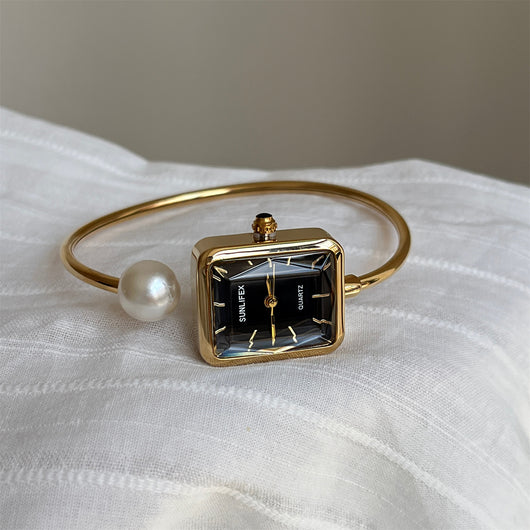 Reloj Pulsera Lujo Perla Cuadrada Dorado para Mujer - Image 8