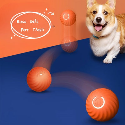 Blue gravitational jumping pet ball with a power button, shown next to an orange replacement shell for the toy.