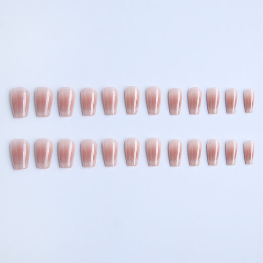 Uñas Postizas French Cat Eye Cortas Rubor - Manicura Artesanal Lista para Usar