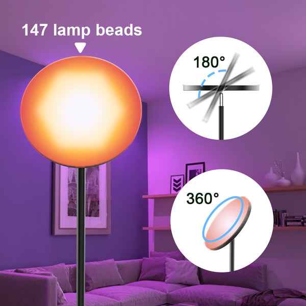 Lámpara de Pie Inteligente con Atenuación y Colores RGB para Sala y Dormitorio