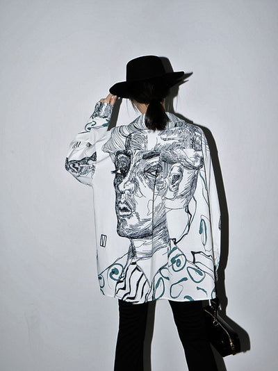 Blusa Suelta de Gasa con Estampado Facial para Mujer - Image 8