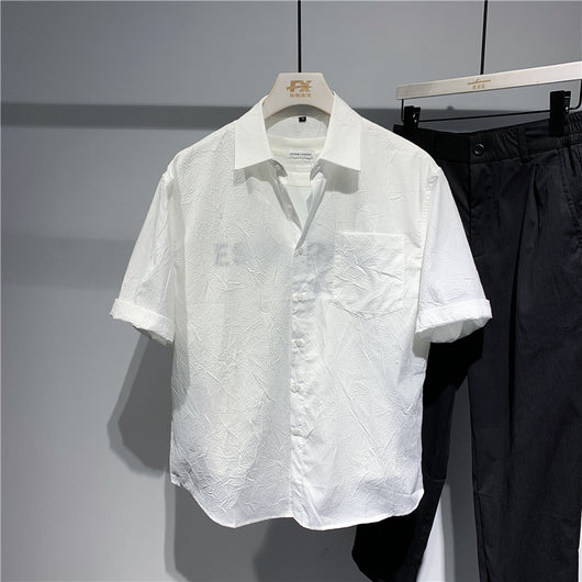 Camisa Suelta Manga Corta Estilo Coreano Japonés para Hombre - Image 14