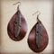 Leather Teardrop Earrings Brown with Copper Feather 208a