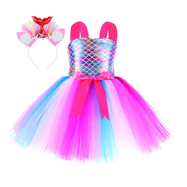 Vestido de Cosplay con Escamas de Pez Iridiscente para Niñas