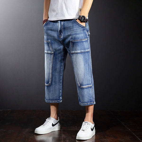 Pantalones Cortos Denim Holgados Hasta la Rodilla para Hombre Talla Mediana