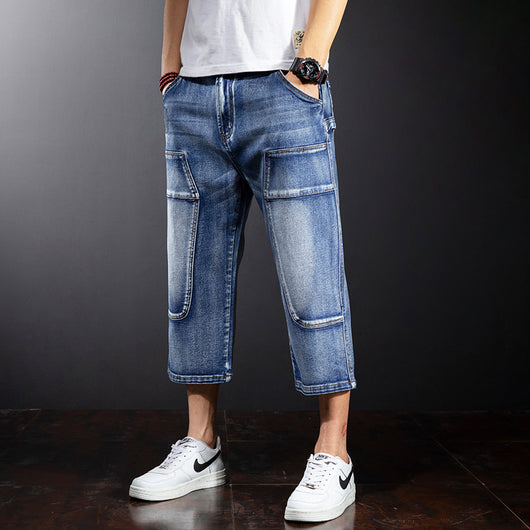 Pantalones Cortos Denim Holgados Hasta la Rodilla para Hombre Talla Mediana