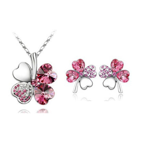 Conjunto de Collar y Aretes de Cristal Trébol de Cuatro Hojas - Image 15