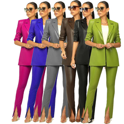 Traje de Cuero PU con Pliegues - Conjunto Elegante para Mujer - Image 15