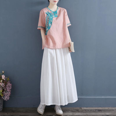 Blusa de Lino Bordada Estilo Chino Retro Literario para Mujer - Image 13