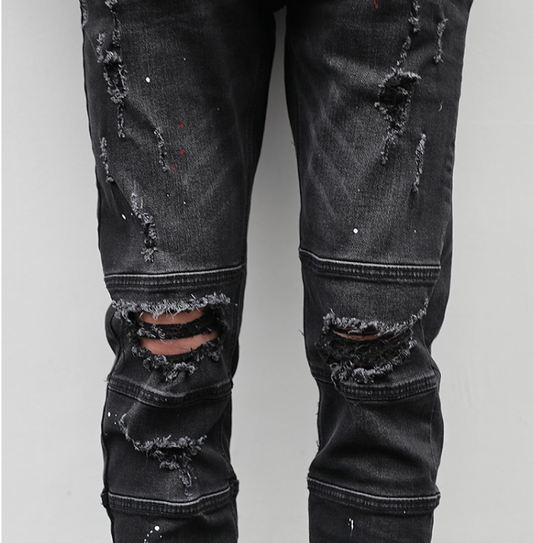 Pantalón Denim Desgastado con Efecto Salpicado - Image 2