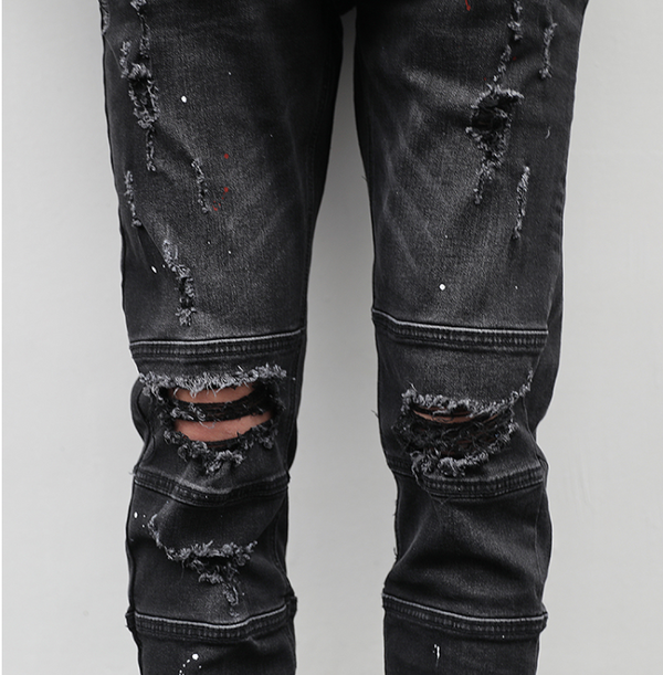 Pantalón Denim Desgastado con Efecto Salpicado
