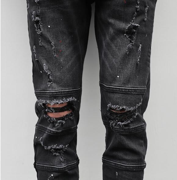 Pantalón Denim Desgastado con Efecto Salpicado