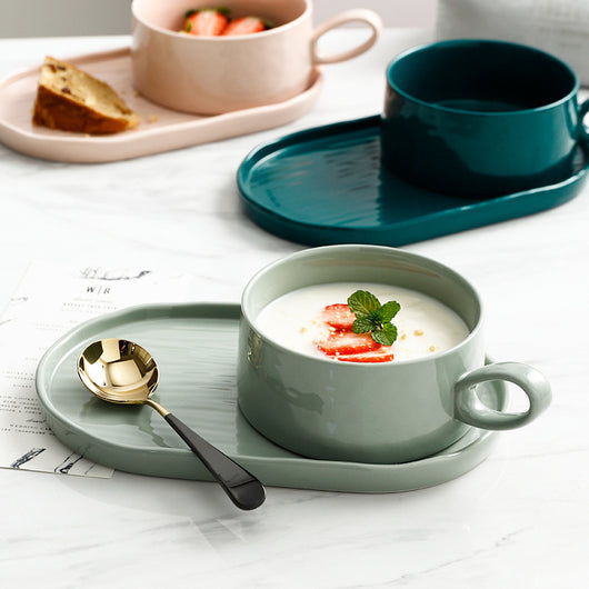 Juego de Platos y Tazas para Desayuno con Asa - Vajilla Creativa para el Hogar