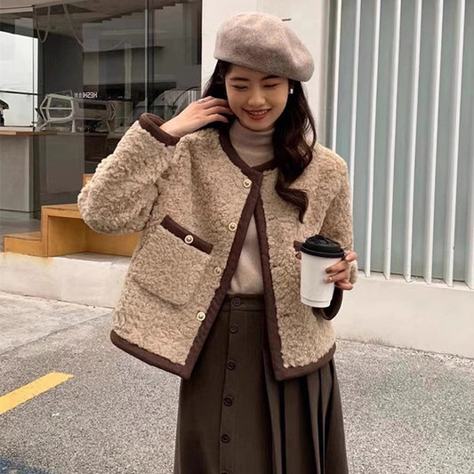 Abrigo de Lana Cordero Suelto para Mujer - Otoño e Invierno