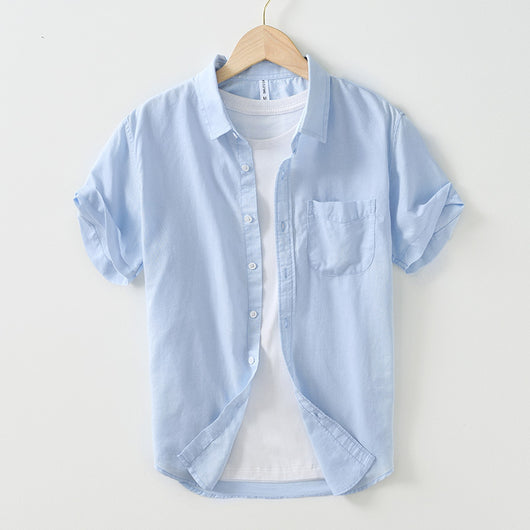 Camisa Casual de Algodón y Lino para Hombre con Cuello Cuadrado - Image 3