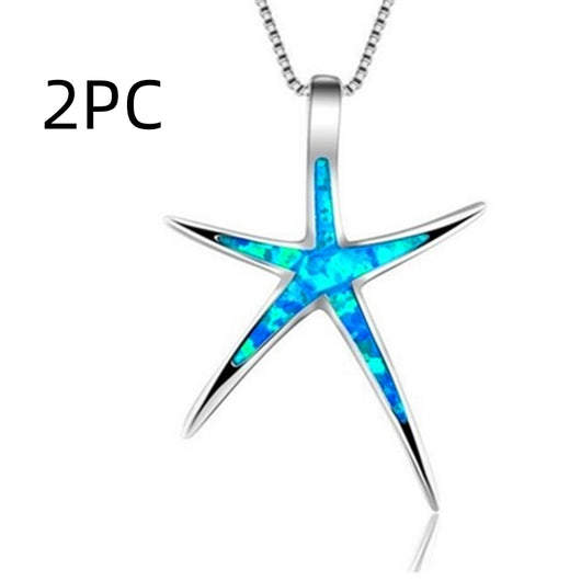 Collar Clavícula con Dije Estrella de Mar Azul y Ópalo - Image 8