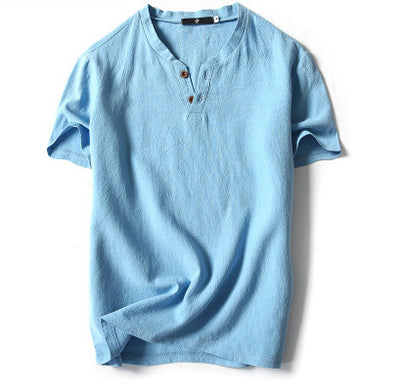 Camiseta de Lino Manga Corta Color Sólido - Image 6