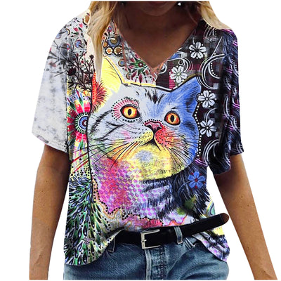 Blusa Estampada Cuello V Suelta Manga Corta para Mujer - Image 8
