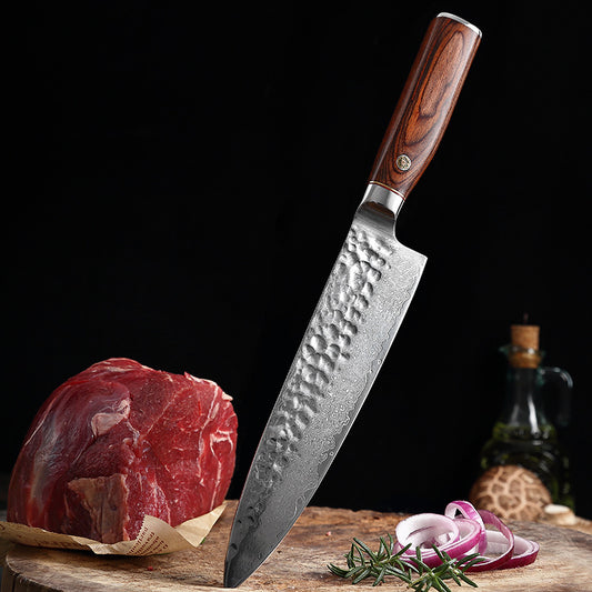 Cuchillo Damasco para Picar con Mango de Madera