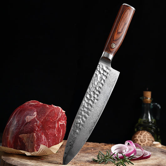 Cuchillo Damasco para Picar con Mango de Madera