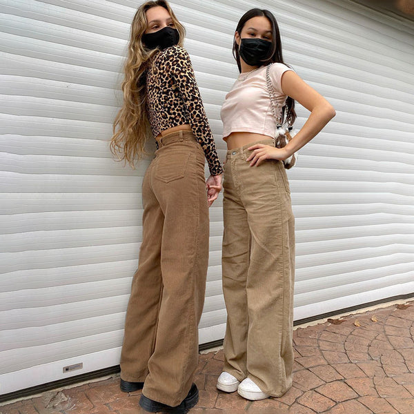 Pantalones de Pana Cintura Alta Slim Fit Rectos