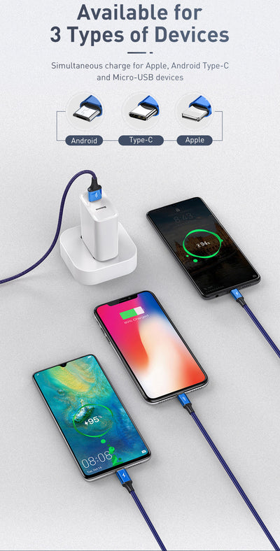 Cable 3 en 1 Rapid Series - iPhone, Android y USB-C Azul Oscuro - Image 14