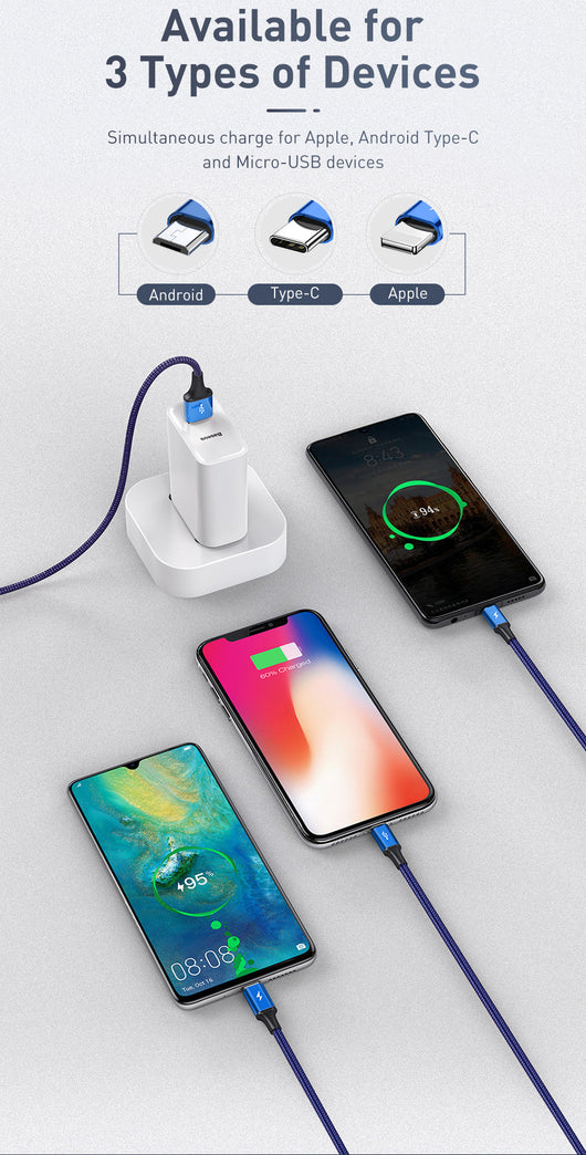 Cable 3 en 1 Rapid Series - iPhone, Android y USB-C Azul Oscuro - Image 14