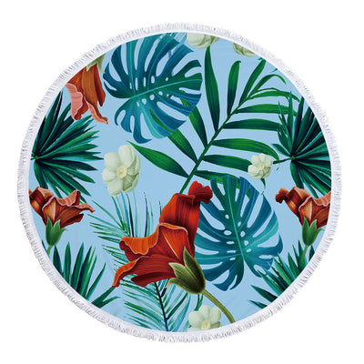 Toalla Redonda de Microfibra con Estampado de Hojas Tropicales - Image 11