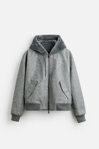 Chaqueta Bomber Reversible con Capucha de Cuero Sintético para Hombre - Image 24