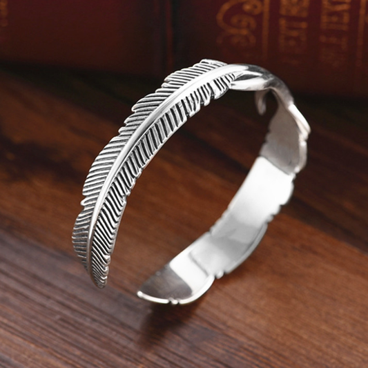 Pulsera de Plata Tailandesa Vintage con Doble Pluma Minimalista - Image 2