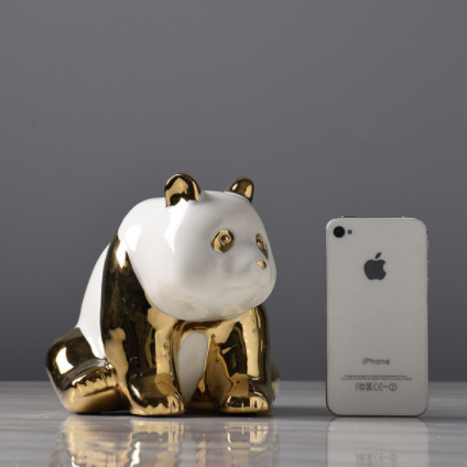 Adornos de Cerámica Panda Dorado