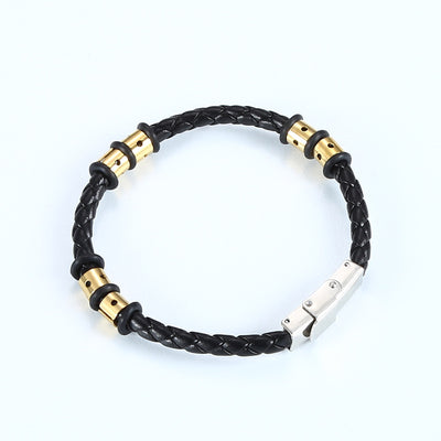 Pulsera de Pareja en Acero Inoxidable y Cuero Tejido - Image 8