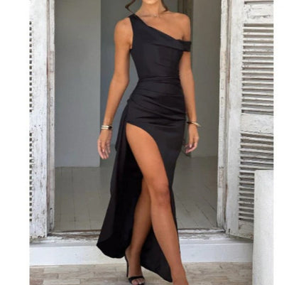 Vestido de Satén con Abertura Lateral para Mujer - Image 4