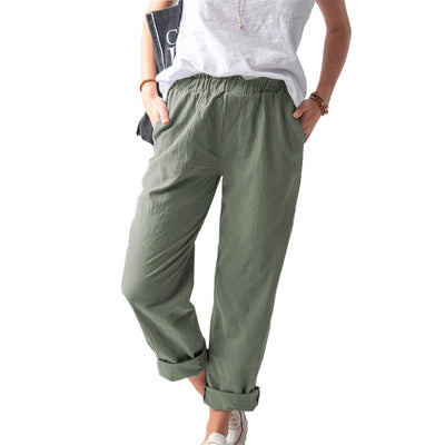 Pantalón Recto de Talle Alto Elástico en Colores Lisos - Image 6
