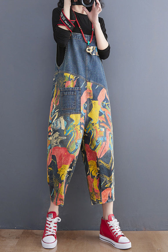Pantalones Vaqueros Slim con Estampado y Peto para Mujer
