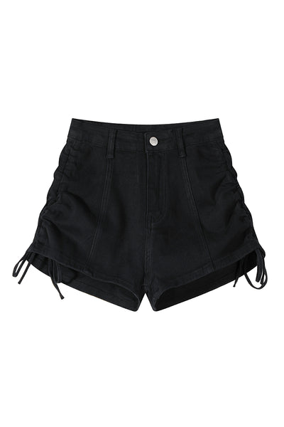 Shorts Denim Cintura Alta con Cordón y Pierna Ancha - Image 2