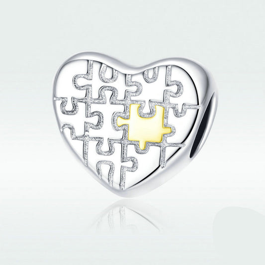 Dije Puzzle Corazón Plata S925 - Pulsera DIY Personalizable