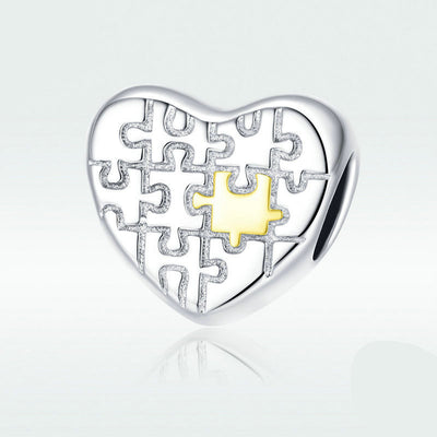 Dije Puzzle Corazón Plata S925 - Pulsera DIY Personalizable