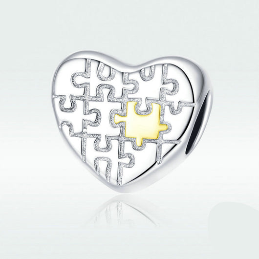 Dije Puzzle Corazón Plata S925 - Pulsera DIY Personalizable