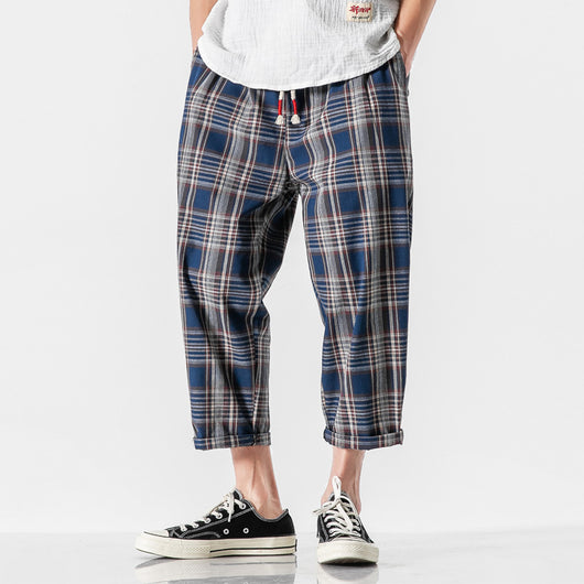 Pantalones Casuales a Cuadros Estilo Asiático con Detalles Desgastados - Image 6