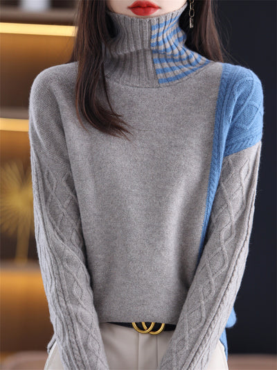 Suéter Cuello Alto Mujer Contraste de Colores Holgado - Image 12