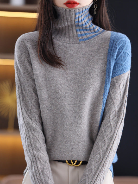 Suéter Cuello Alto Mujer Contraste de Colores Holgado - Image 12
