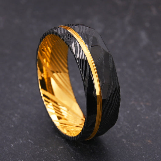 Anillo de Acero Damasco Bicolor Europeo Americano - Image 5