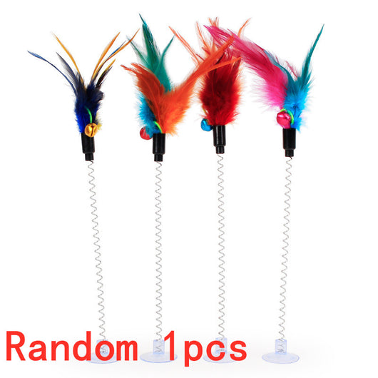 Colorful plush mouse cat toys with feathers, bells, and suction cup springs, designed for interactive play. - Image 16