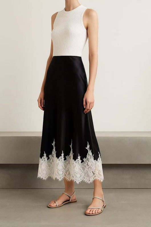 Falda Fishtail de Encaje Satinado Premium con Costura de Cadera - Image 16