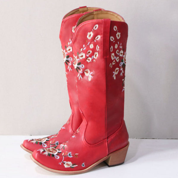 Botas Vaqueras Vintage con Bordados de Caña Alta