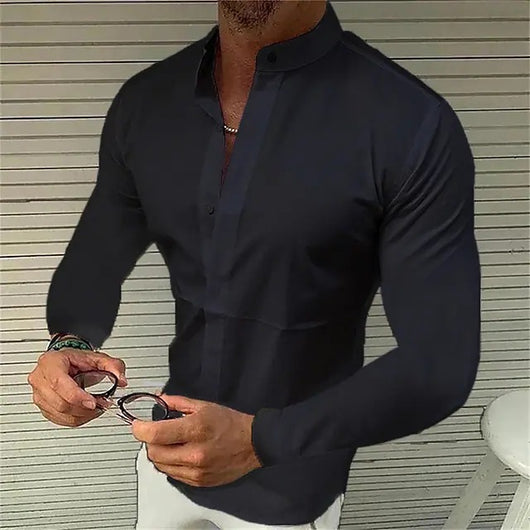 Camisa para Hombre de Seda Imitación Pura a Color - Image 3