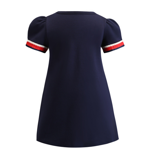 Vestido Infantil con Cuello Solapa y Moño