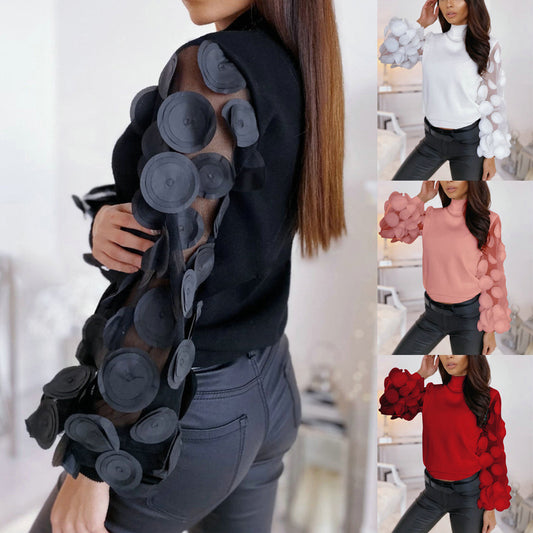 Blusa Elegante Cuello Alto con Mangas Abullonadas en Mesh - Image 2